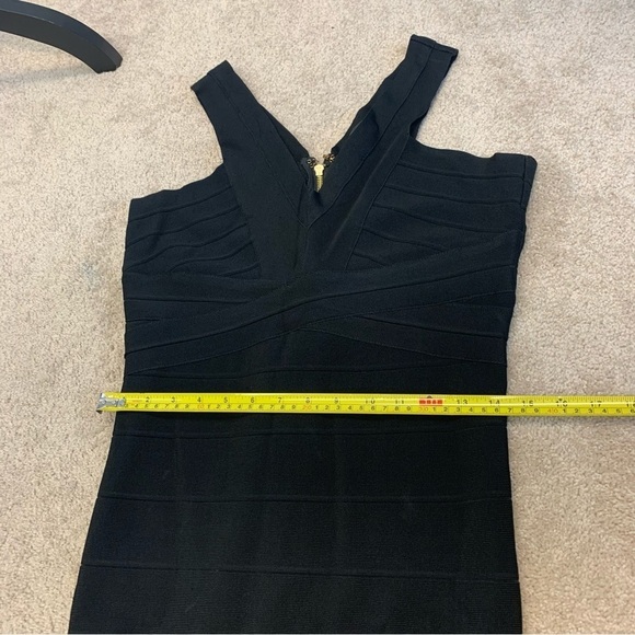 BEBE black halter top bandage bodycon cocktail midi dress Sz L - Picture 6 of 8